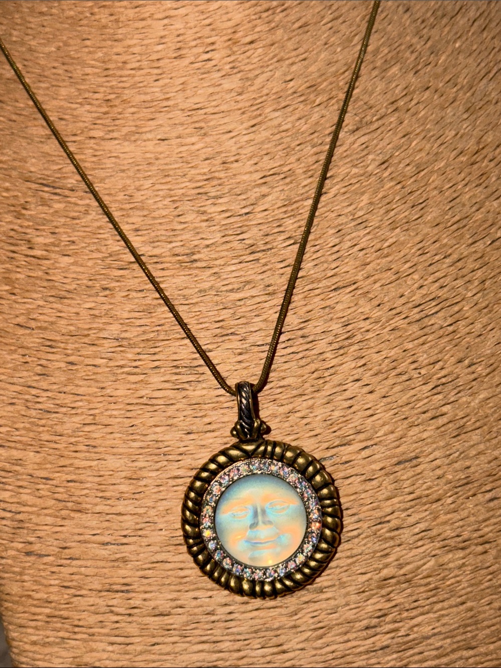 Kirk’s Folly Moon Face Opal Pendant Necklace - Gold-Tone with Iridescent Center - Picture 2 of 10